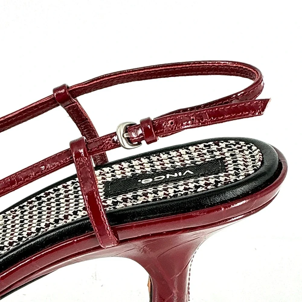 Vince Size 8.5 Burgundy Croc Print Leather Slingback Kitten Heels NEW Pumps $375